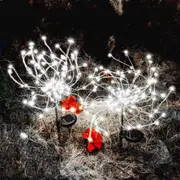 Solar Pathway Lights 2Pcs 120LED Solar Powered Ground Plug Firework Light Waterproof Copper Wire Light Garden Decoration Light Christmas Decoration Light -White