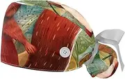 [WOSHJIUK] Working Hat 2 Pack Scrub Caps for Women,Animal Jungle Leaf,Tie Back Cap Adjustable Scrub Hat