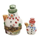 New French Limoges Trinket Box Nesting Snowman Set of 2 Limoges Box & Figurine