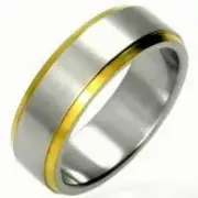 STAINLESS STEEL Matte RING with Gold Plated Bevels, size 10 -