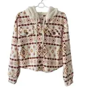 Pink Rose Womens Cropped Shacket Size Small Aztec print pockets
