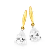9ct Gold Cubic Zirconia Pear Drop Earrings in Clear