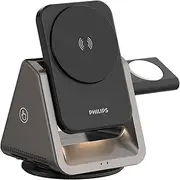 [Philips] 3 in 1 Wireless Charging Station with Magsafe Qi | iPhone/Samsung | iWatch | Airpod | Multiple Charger Devices Station| Desktop/Portable Foldable Reliable 3X Devices with Ring & Decal (V2.0)