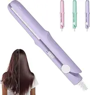 2-in-1 Mini Curling Wand Flat Iron Hair Straightener, New Mini Dual Purpose Curling Iron, Portable Travel Curling Wand for Women Short Hair Short and All Hair Types (Taro Purple)