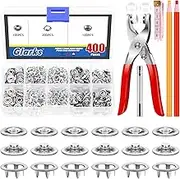 Glarks 407pcs 9.3mm Metal Snap Buttons with Snap Pliers Press Tool, Silver Hollow Prong Snap Buttons and Snap Fasteners Tool with Tape Measure and Tailors Crayons Kit for DIY Sewing Crafting
