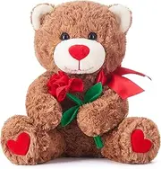 IKASA Bear Stuffed Animal Love Plush Toy with Bow for Valentine Day,Cute 10.6" Plushie with Rose Soft Small Cuddly Toy,Valentine’s Day Gifts for Girlfriend Boyfriend Her Girls Boys (Bear)