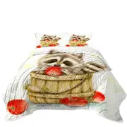 Wildlife Cute Animal Art Apple Basket Raccoon Coverlet