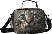 Portrait Tabby Cat Insulated Lunch Box for Women Men - Ideal for Work, Picnics - Includes Adjustable Shoulder Strap