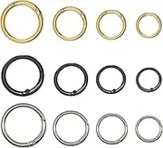 Maydahui 24PCS Spring O Ring Zinc Alloy Spring Clip 4 Size (0.8,0.98,1.1,1.3inch) 3 Colors Round Carabiner Snap Hook Key Ring Circle Trigger Rings Multi-Purpose for Handbag Purse Dog Leashes (Gold, Silver, Black)