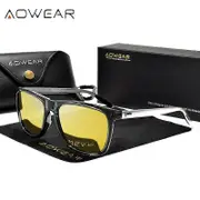 AOWEAR HD Night Vision Glasses Men Aluminium Yellow Lens Sunglasses Men Polarized Night Safe Driving Goggles Oculos Gafas De Sol transparent Yellow