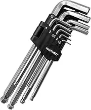 HAUTMEC Hex Key Allen Wrench Set, Ball End Hex Key Set, Metric L-Wrench, 9-Piece, Chrome Vanadium Steel, Industrial Grade, Strength Helping, HT0223