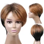 Women Short Pixie Cut Ombre Brown Wigs Short Straight Synthetic Hair Party Daily