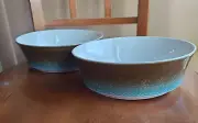 SYRACUSE CHINA CAREFREE CALYPSO Trinidad Serving Bowl LOT 2 Blue Khaki USA 8 1/2