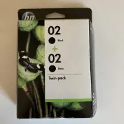Genuine HP 02 + 02 Twin Pack Black Ink Cartridges Expired Feb 2014 New/Sealed