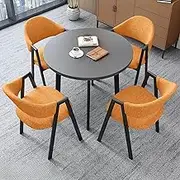Snaweo Office Reception Room Club Table, Negotiation Table and Chair Set for 4, Small Conference Room Negotiation Table Sets with 4 Cotton Linen Backrest Chairs, for Lounge(Orange)