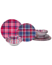 Certified International Plaid 12pc Melamine Dinnerware Set