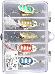 Fishing Bait,Spinner Baits Kit - Metal Fishing Spinnerbait Spinner Lures Kit with Tackle Box for Bass Salmon Trout