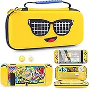 RHOTALL 7 in 1 Yellow Banana Carrying Case Set for Nintendo Switch,Portable Traveler Accessories Bundle Cover Storage Bag,Hard Shell Dockable Case,Screen Protector,2 Thumb Caps-for Fortnite