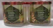 Bath & Body Works 3-wick Scent Candle w/essential oils Lot Set of 2 CIDER LANE