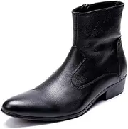 [Generic] Men's Party Ankle Boot Casual High Qquality Italian Genuine Buckle Metal Toe High Top Boot Men's Leather Shoes