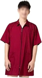 [Healeved] Hair Dye Clothing Set Short Sleeve Work Outfit for Men Women Easy Cleaning Fashionable Turn-down Collar Practical Pocket Red Size Xl