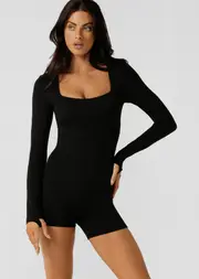 [Lorna Jane] Effortless Active Long Sleeve 10cm Bodysuit in Black, Size - Small S Black