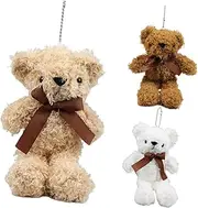 HONMEET 3pcs Plush Bear Keychains Mini Backpack Pendants for DIY Decorations Cute Stuffed Animal Charms