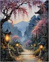 TAOPAOLAB Cherry Blossom Lantern Path Paint by Numbers Kit for Adults - DIY Lantern Path with Blossoms Painting on Canvas 16x20In, Acrylic Paint Set for Beginners, Art for Home Decoration or Gifts