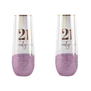 2PK Glitterati 21st Colour Stemless Champagne Flute Glass 16cm Drinking 180ml