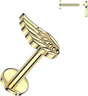 [Pain-is-Art] Labret Angel Wing 1.2 mm – ASTM F136 Titanium in Gold or Silver – Piercing