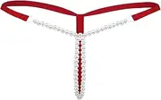 [Generic] Women's Pearls G-String Thongs Sexy T Back Panties Low Waist Underpants Massage Chain G-String Underwear for Ladies