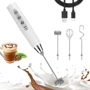 White Milk Frother Wand for Coffee, Frother Handheld Rechargeable Whisk with ...