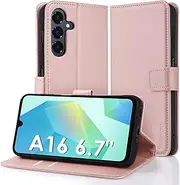 [Hianjoo] Case Compatible with Samsung Galaxy A16 4G/5G 6.7", A16 Case Premium Protective Cover Wallet Card Flip PU Leather Phone Case Replacement for Samsung Galaxy A16 - Pink