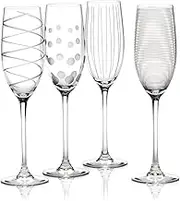 Mikasa Cheers Crystal Champagne Flutes Set, 4 Piece, Champagne Glasses with Quirky Designs, 250ml