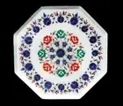 12" Marble corner side semi precious stone Inlaid table top handmade