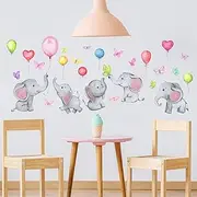 (Cartoon1) - Colourful Balloon Flying Animals Wall Decals, Cute Elephant Butterfly Wall Stickers, DILIBRA Removable Peel and Stick Cartoon Neutral Vinyl Wall Decor for Kids Nursery Bedroom Living Room