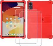 FZZSZS Case for Vivo Pad5 Pro Tablet + 2Pcs Tempered Glass Screen Protector Protective Film,Soft Gel Red Shell Silicone Tablet Cover for Vivo Pad5 Pro (13.0")