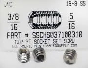3/8-16x5/16 Hex Socket Set Screws Cup Point Stainless Steel (15)