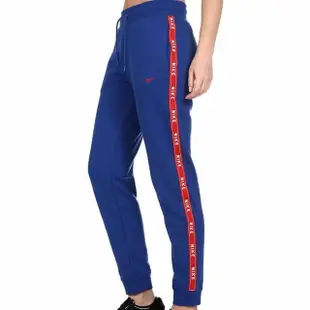 【NIKE 耐吉】長褲 NSW Pant Logo Tape 女款 路跑 健身 重訓 串標 鬆緊褲頭 縮口褲 藍 紅(AR3075-438)