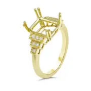 Emerald Cut 10x8mm Ring Semi Mount In 14k Yellow Gold With Diamond Accent(53824)