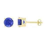 10k Yellow Gold Round Created Blue Sapphire Solitaire Earrings 2 Cttw