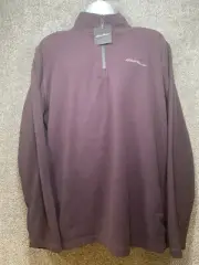Eddie Bauer Mr. Quest Mens XL Fleece 1/4 Zip Pullover Jacket Eggplant NEW