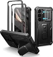 [Dexnor] for Samsung Galaxy S25 Case with Built-in Slide Camera Cover & Screen Protector & Kickstand, Heavy-Duty Shockproof Rugged Case Full-Body Bumper Protective Cover - Black