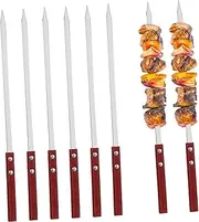 Parliky Stainless Steel Barbecue Skewers 6 Flat Metal Skewers Comfortable Wood Handles for Grilling Kebabs