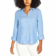 NWT Orvis Women's Long Sleeve Linen Blend Top Size 2XL, Sky Blue $50 2B220