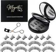 Magnetic Eyelashes, Joyeee Dual Magnetic False Eyelashes Fake Eye Lashes Black Curly Wispy Thick Fluffy Reusable with Applicator No Need Glue 3D Look Eye Makeup for Girls Teen Women Starter Gift Kit
