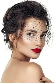 [Generic] Veil Headband, Fascinator Women's Mesh Birdcage Veil Vintage Lace Veil Headpiece in 1920s Style Accessories (Black, One Size)