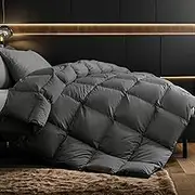 KAKABELL Goose Down Comforter-All Season Queen Size Duvet Insert - Luxurious Fluffy Hotel Style Bedding Comforter Ultra Soft Premium Cotton Cover（Grey 90x90 Inches）