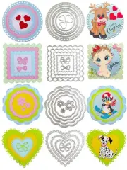 4 Sets Frames Cutting Dies for Card Making Circle Heart Square Metal Die Cuts...