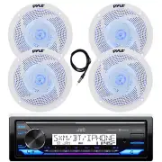 Marine Bluetooth Receiver, 4x 5.25" 180W Blue Flash LED White Speakers, Antenna
